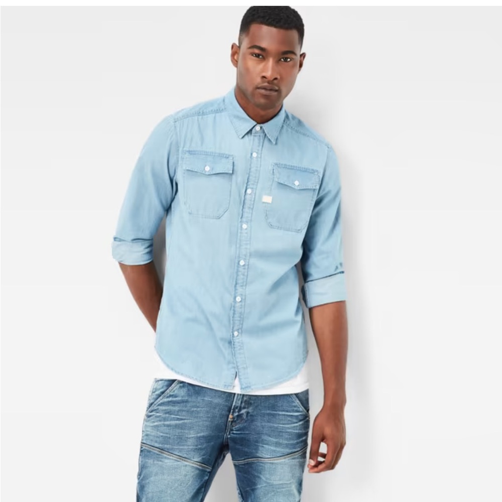 G-Star Raw Landoh distressed snap front western style shirt 3X
